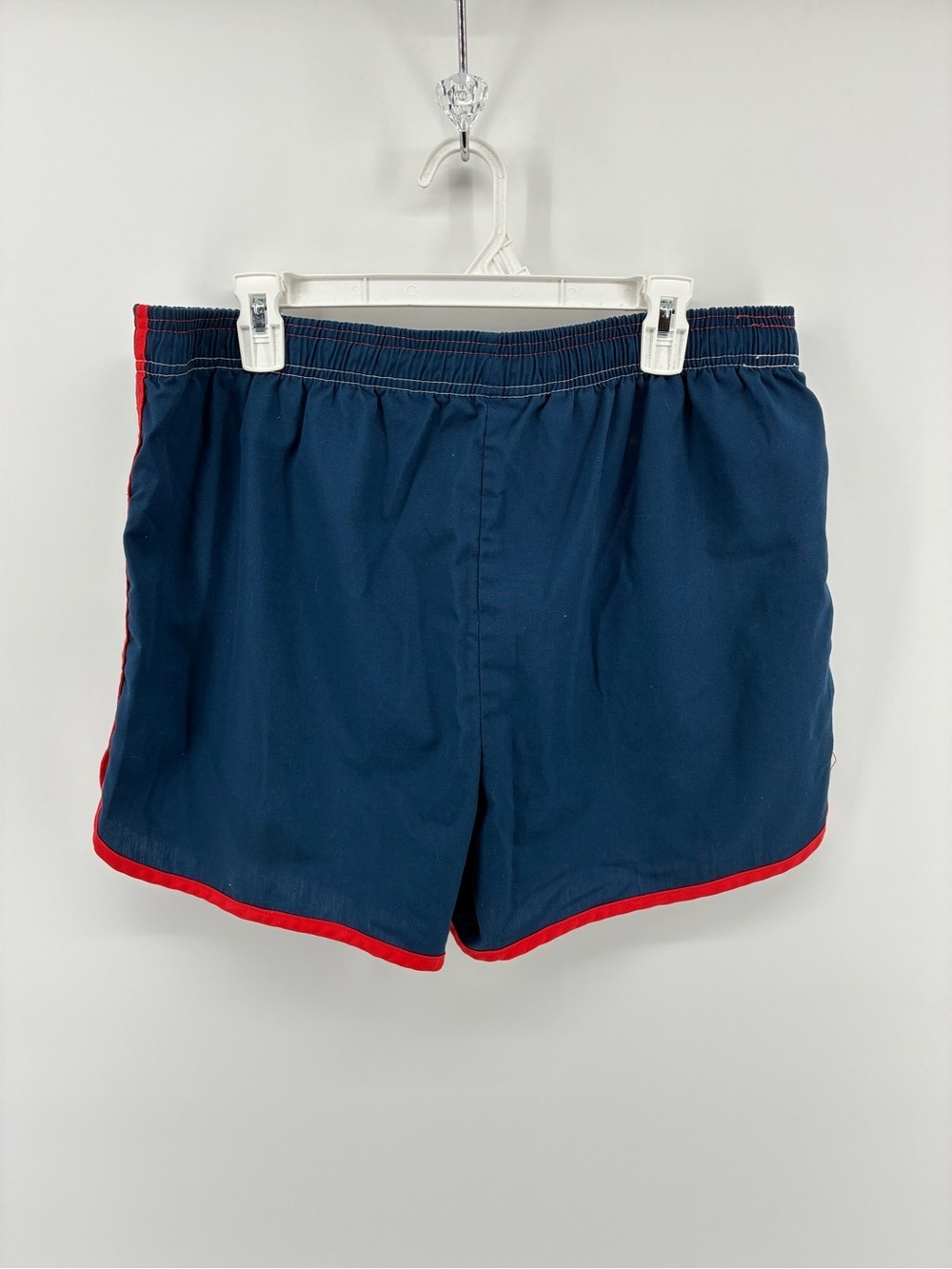Vintage Catalina 1970s Men's Navy Swim Shorts with Red Trim